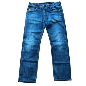 Diesel Jeans Mens 32x30 Waykee Regular Straight Button Fly Blue Dark Wash USA